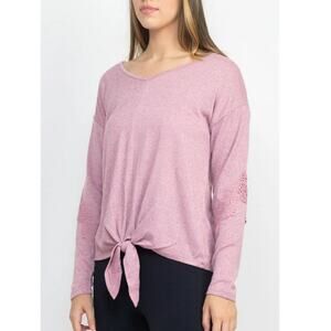 Tint + Shadow Pink Boat Neck Tie Front Floral Lace Long Sleeve Knit Top Sz S